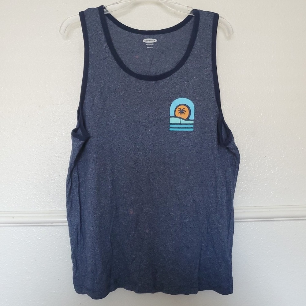 California Beach Old Navy Soft Washed Gray Ringer Tank Top Men's Large L